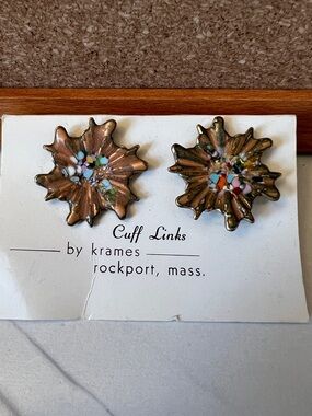 Krames Copper Starburst Cuff Links with Multicolor Confetti Center